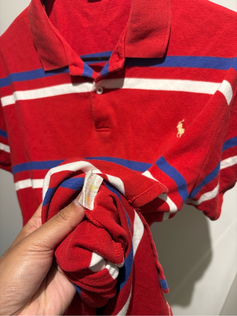 Polo by Ralph Lauren Red Stripe Polo with Blue & White Bands - Picture 5 of 8